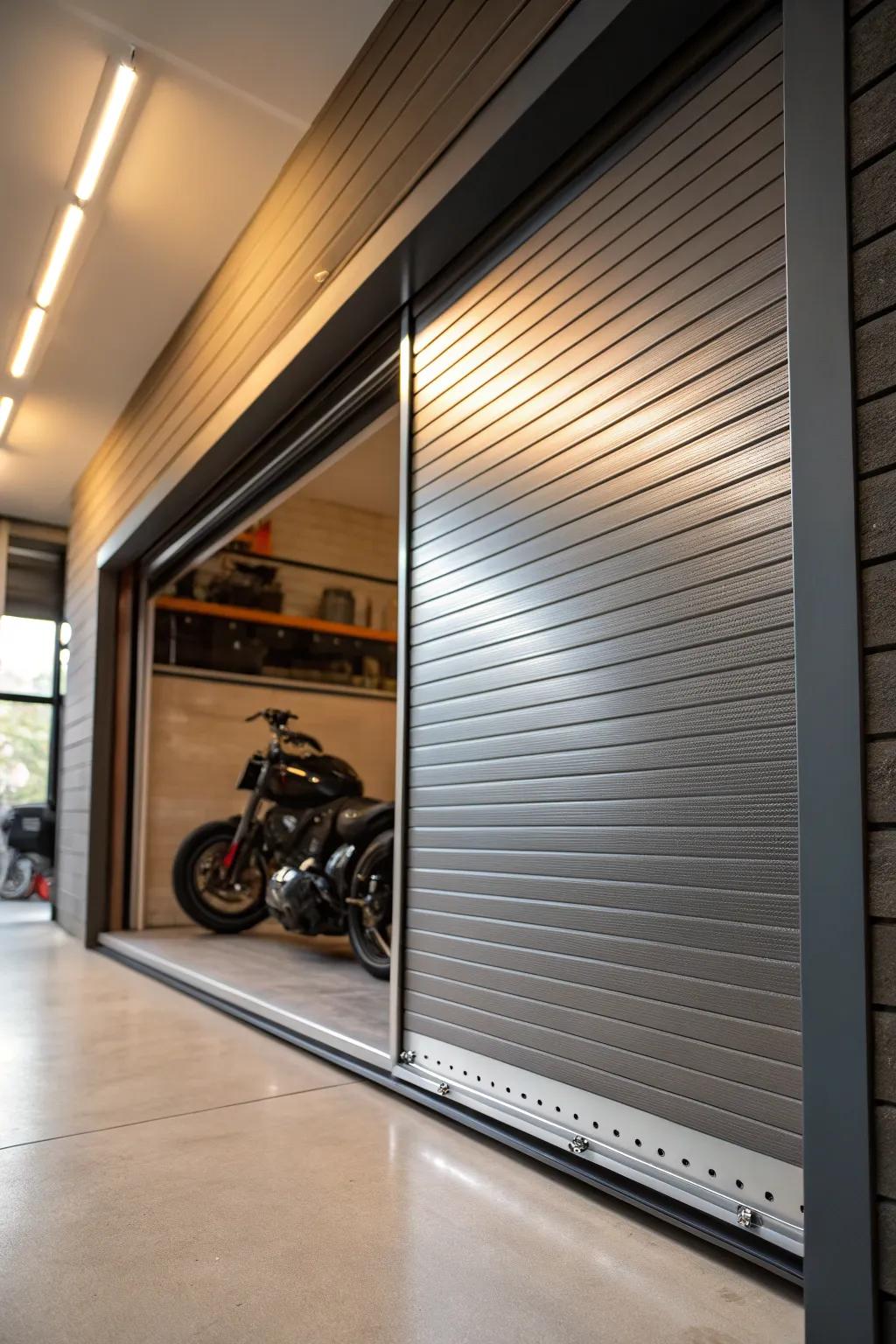 Add a touch of modern elegance with sleek roll-up garage doors.