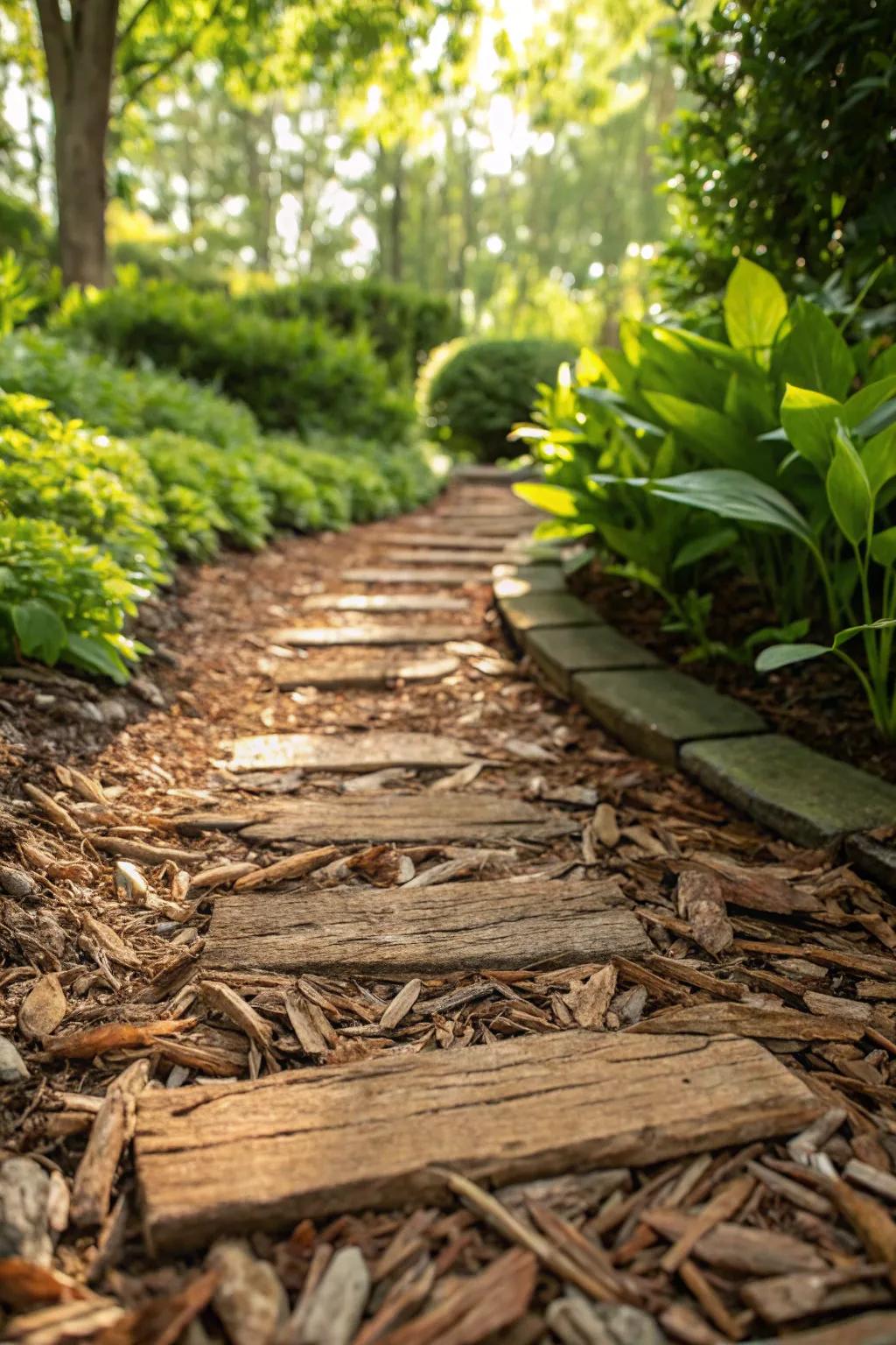 Craft Your Path: Embrace nature with a sustainable wood chip walkway.