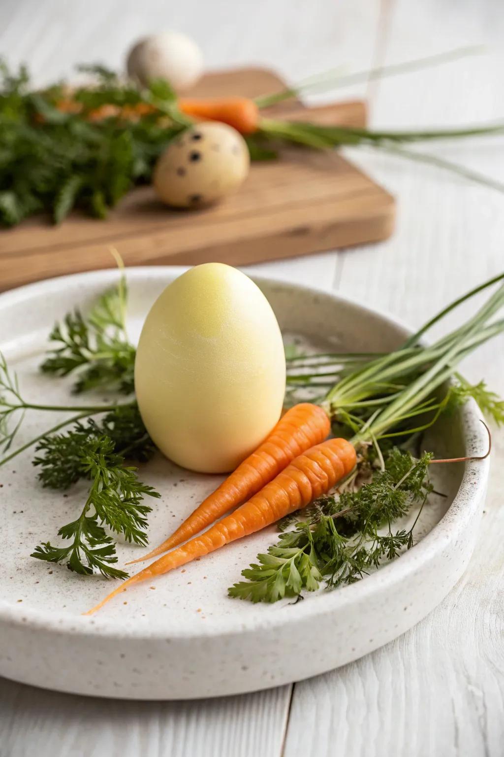 Embrace the charm of spring with naturally dyed carrot top eggs, where simplicity meets elegance.