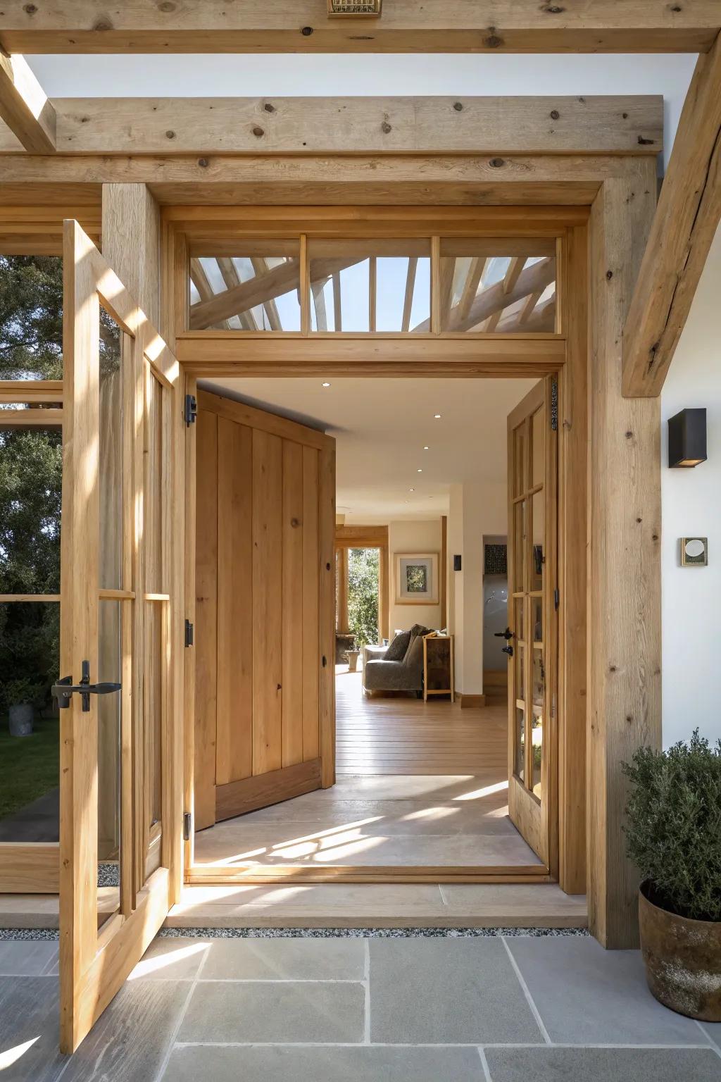 Embrace the beauty of natural light with this stunning open beam doorway casing.