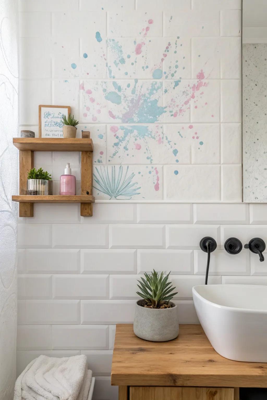 Transform your bathroom into a playful oasis with a touch of paint splatter magic.
