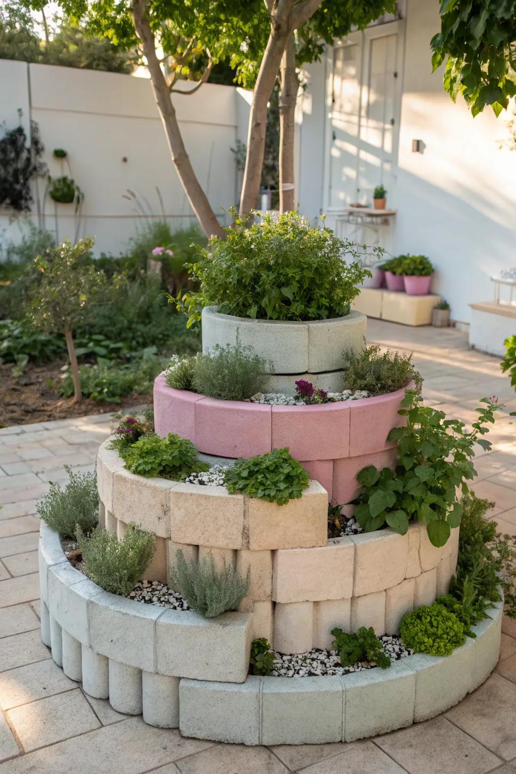 Transform your garden with a vibrant, tiered cinder block herb spiral, blending minimalist charm with Boho elegance.
