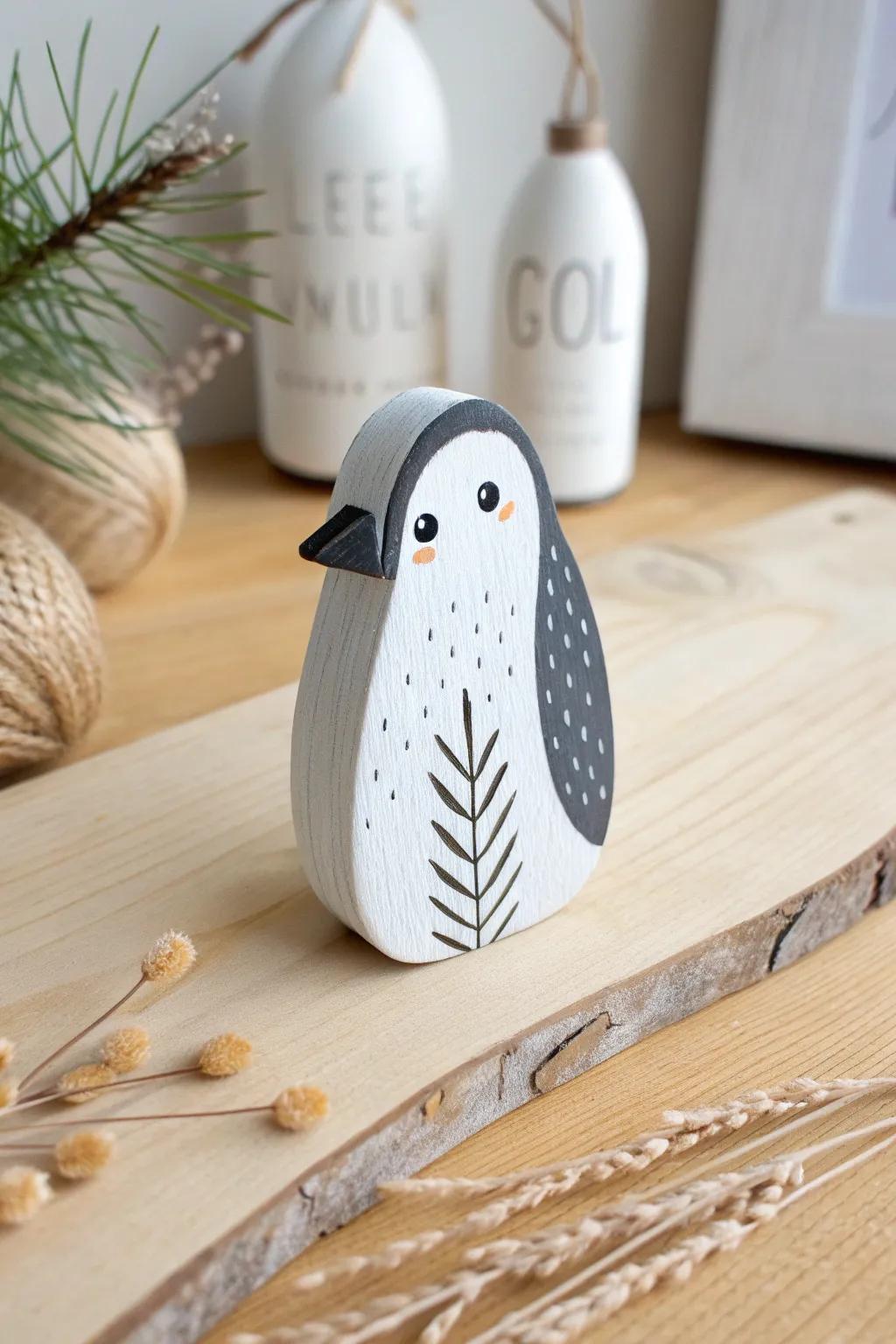 Charming and minimalistic, this hand-painted wooden penguin brings a playful touch to your wintry decor.
