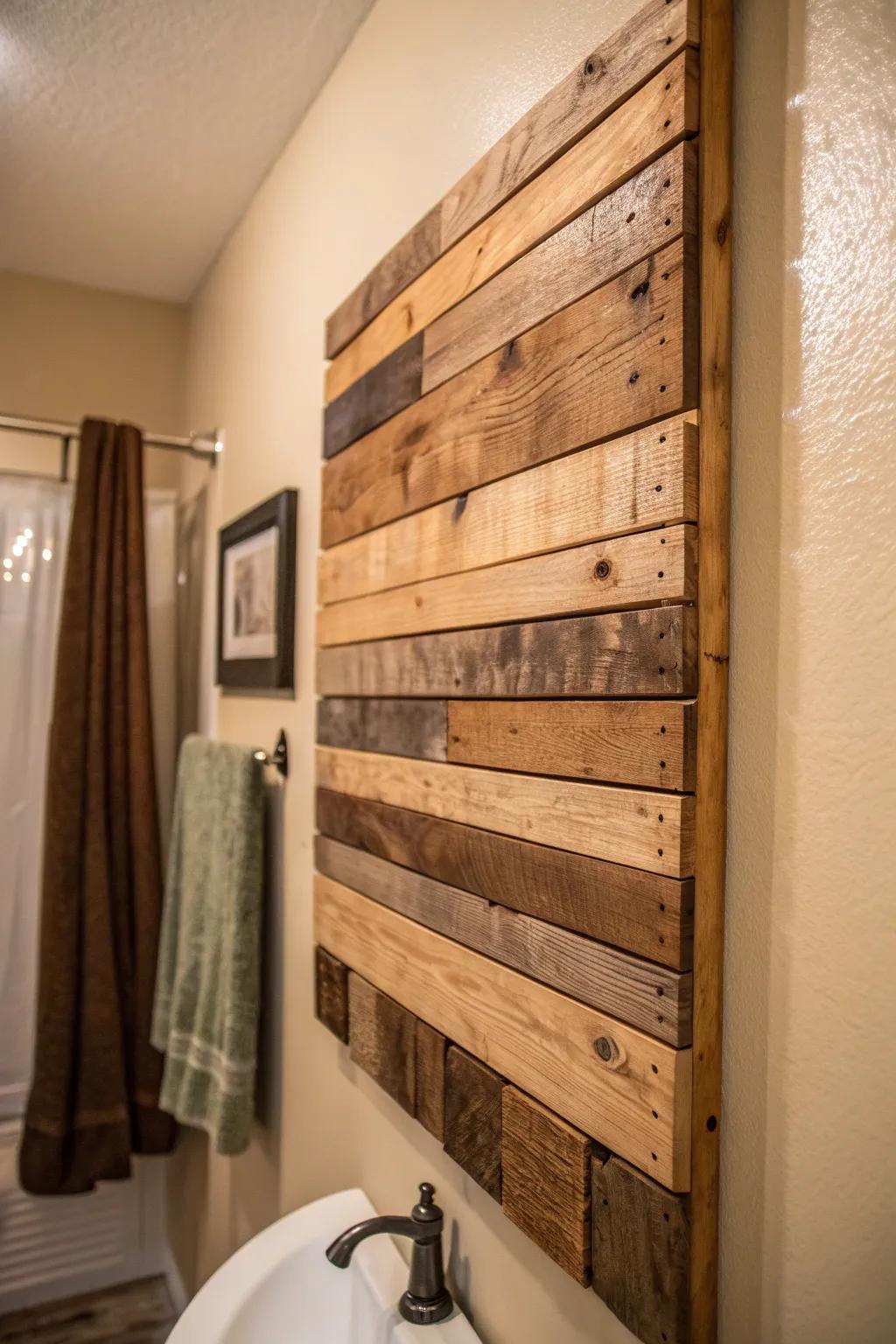 Transform your bathroom with rustic charm using pallet wall art. A perfect blend of craftsmanship and style.