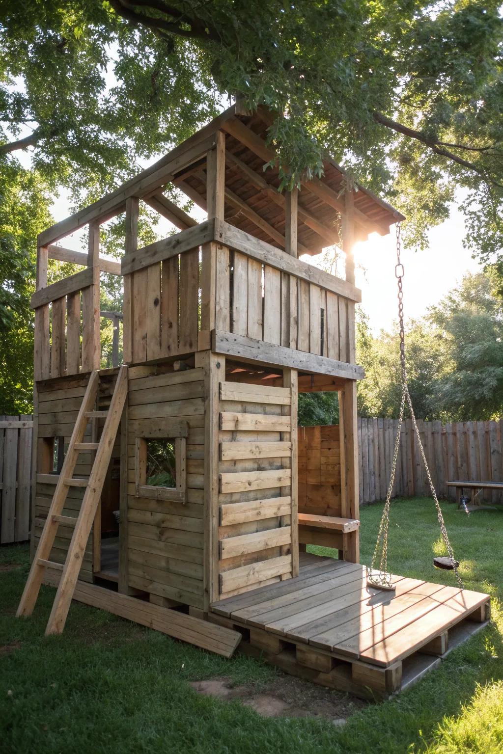 Unleash imagination with a handcrafted pallet fort, where play meets craftsmanship.