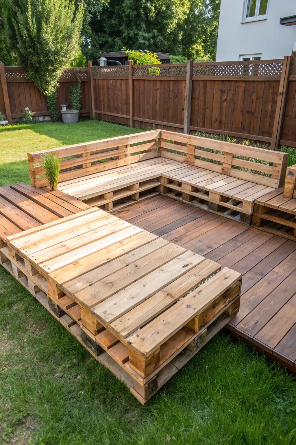 Transform your backyard into a stylish retreat with a handcrafted pallet deck.