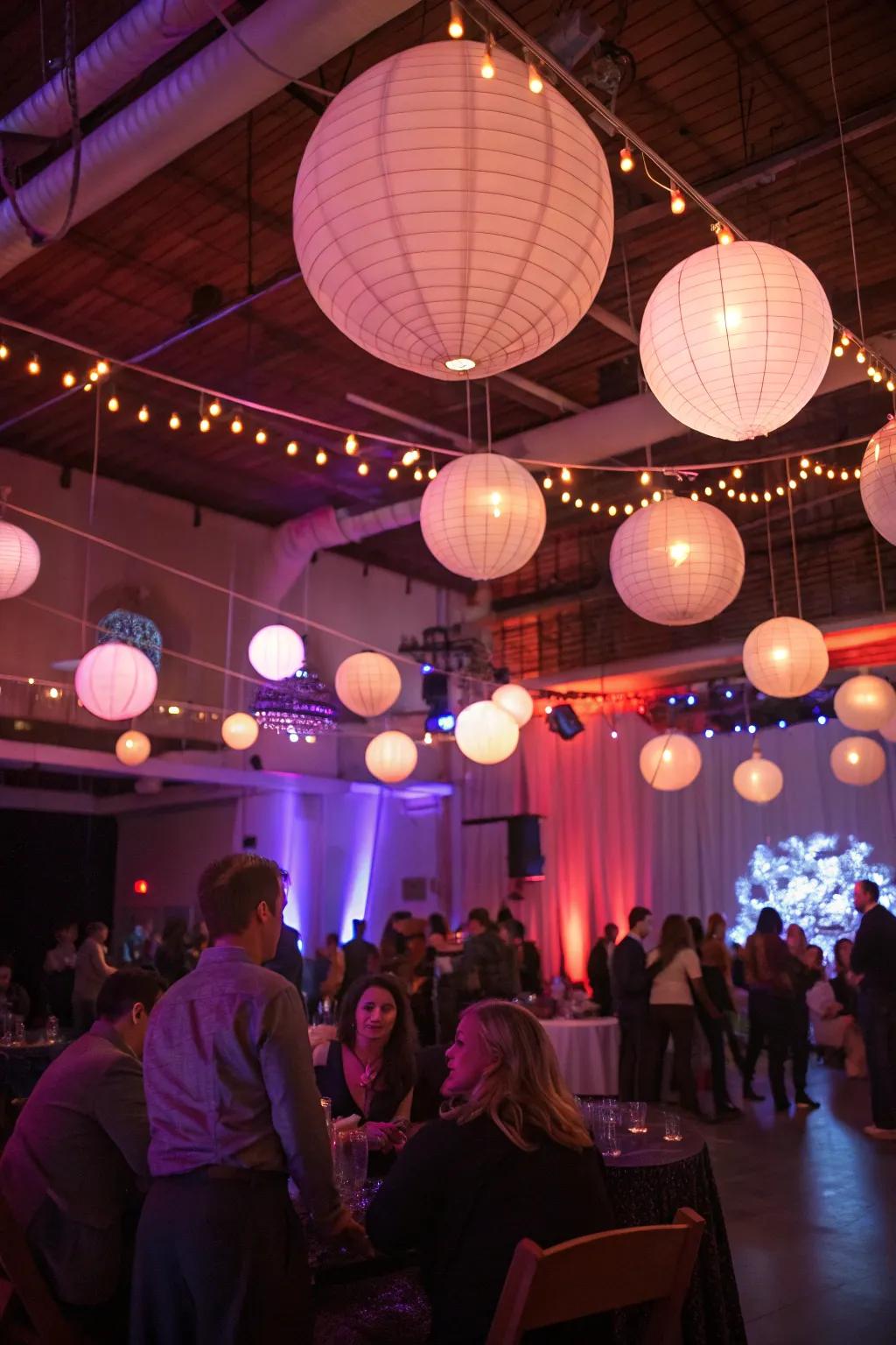 Create a dreamlike atmosphere with floating light spheres.