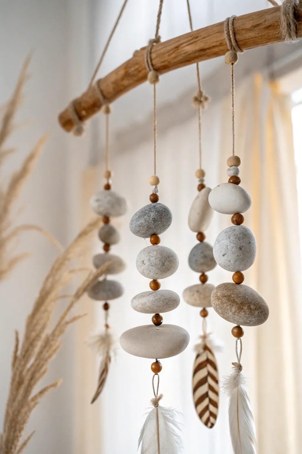 Embrace tranquility with a handcrafted pebble wind chime—a perfect blend of nature and art.