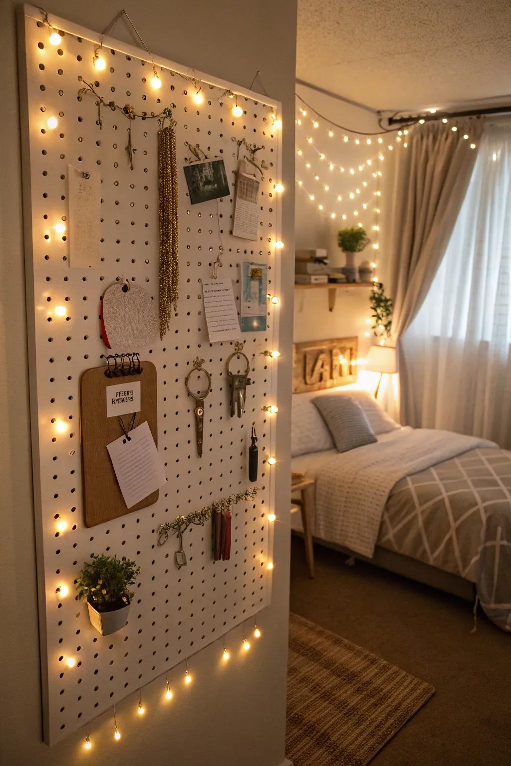 Enhance atmosphere with custom pegboard lighting.