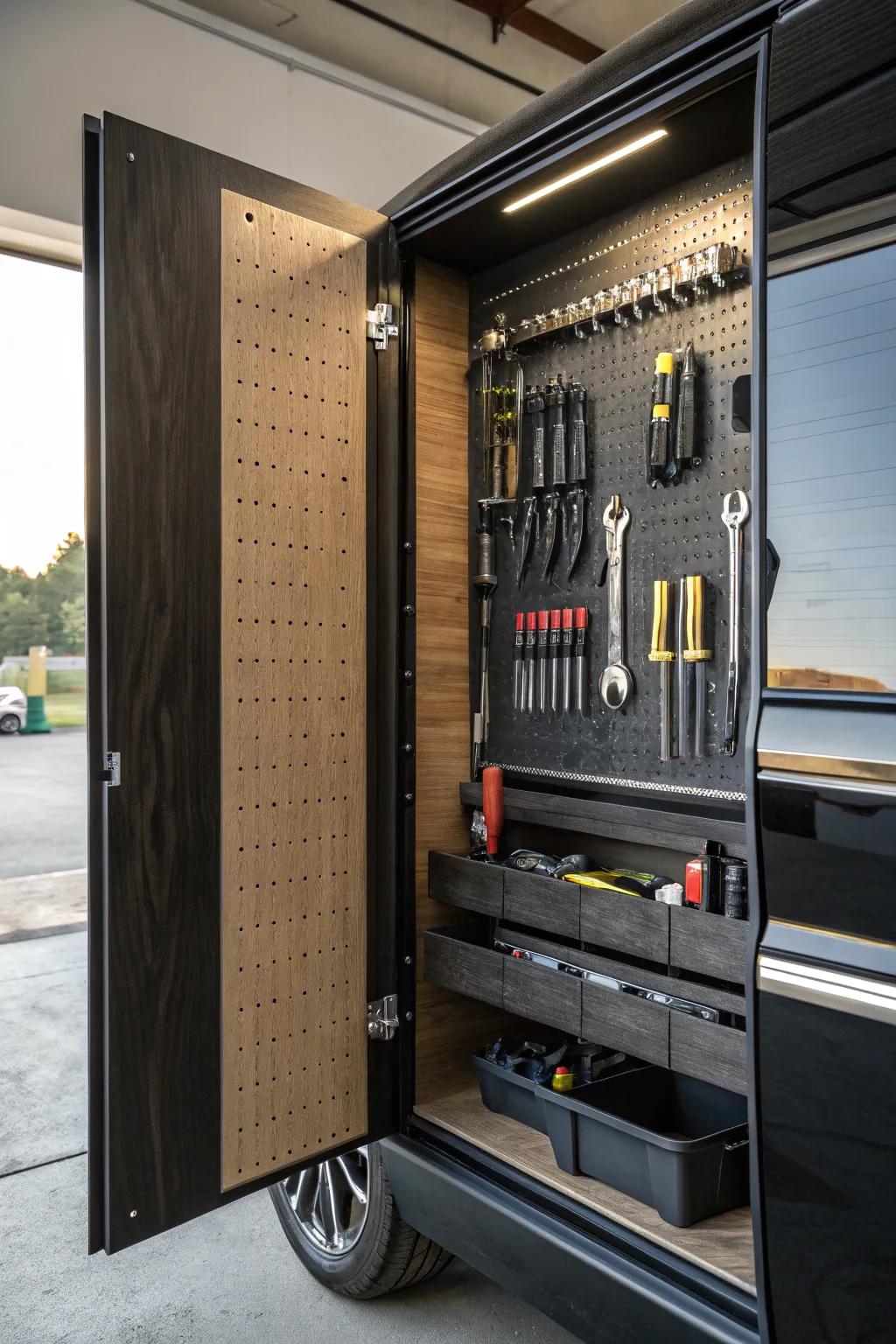 Maximize your garage storage with stylish pegboard cabinet doors.