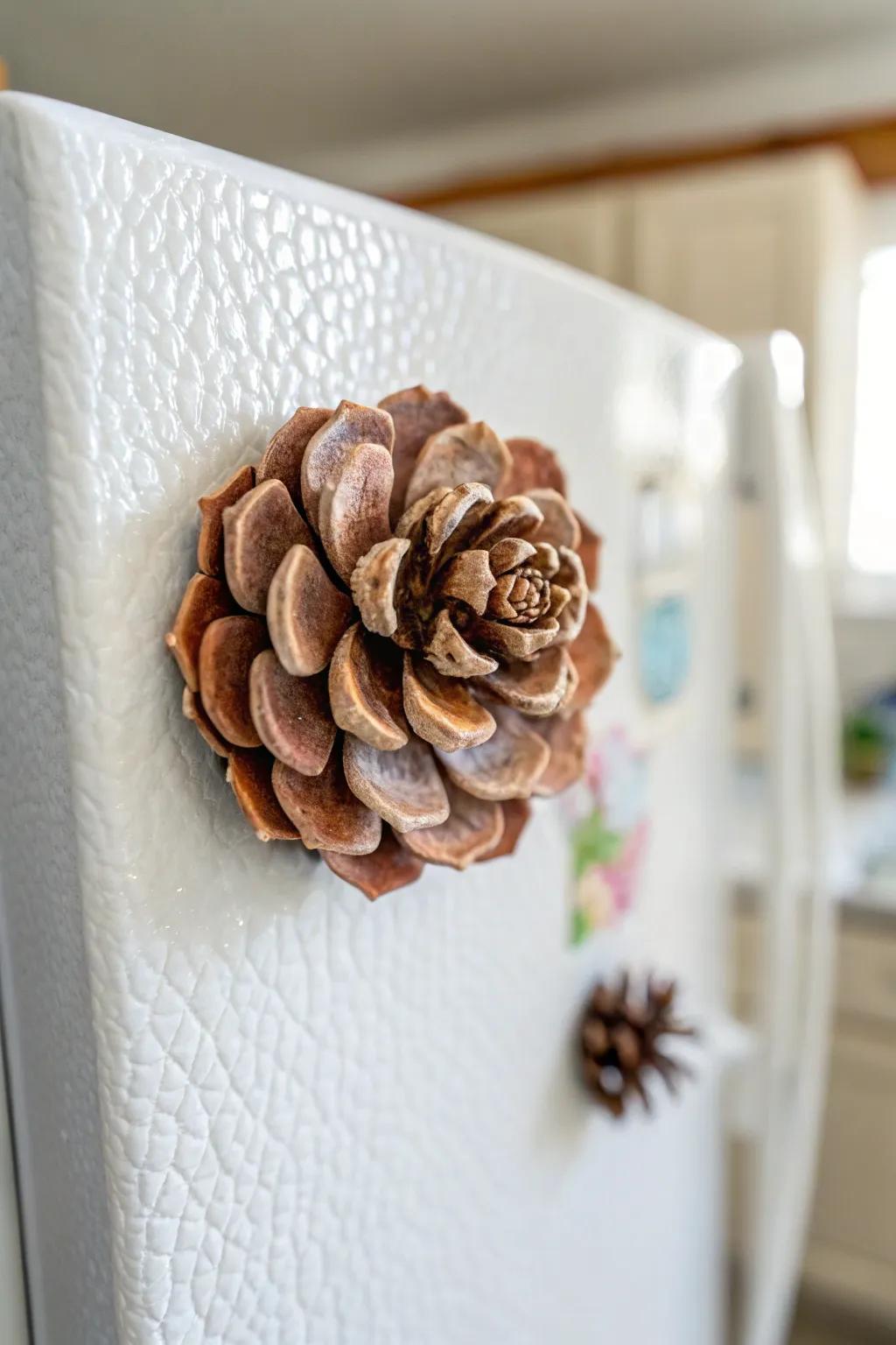 Transform your fridge with charming pinecone flower magnets for a touch of natural elegance.