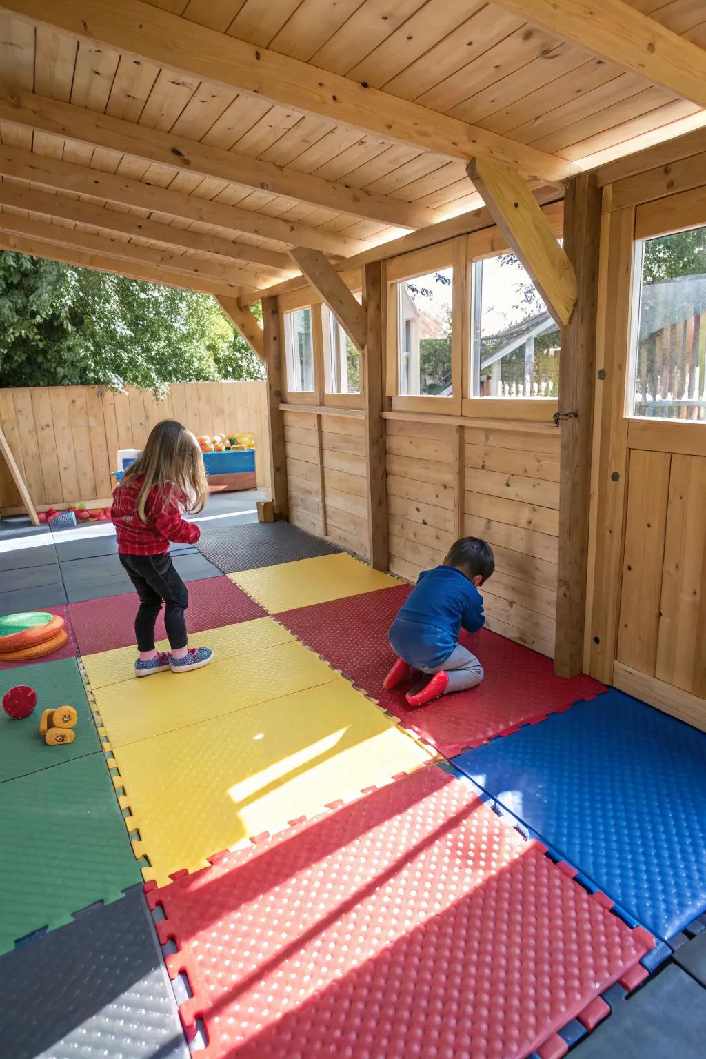 Mixed materials offer versatility and style in playhouse design.