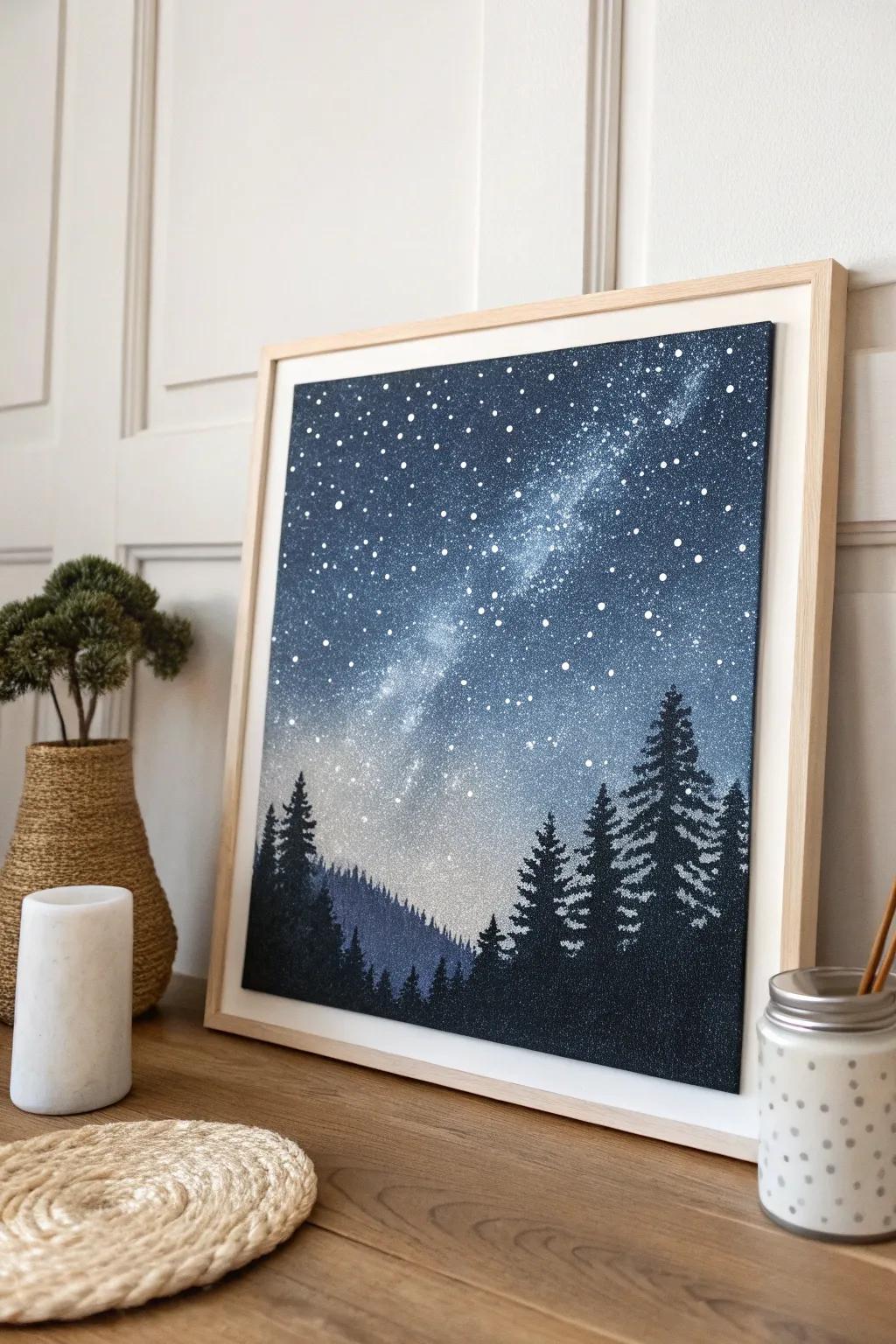 Embrace the magic of the night with this minimalist starry sky, where simplicity meets enchanting artistry.