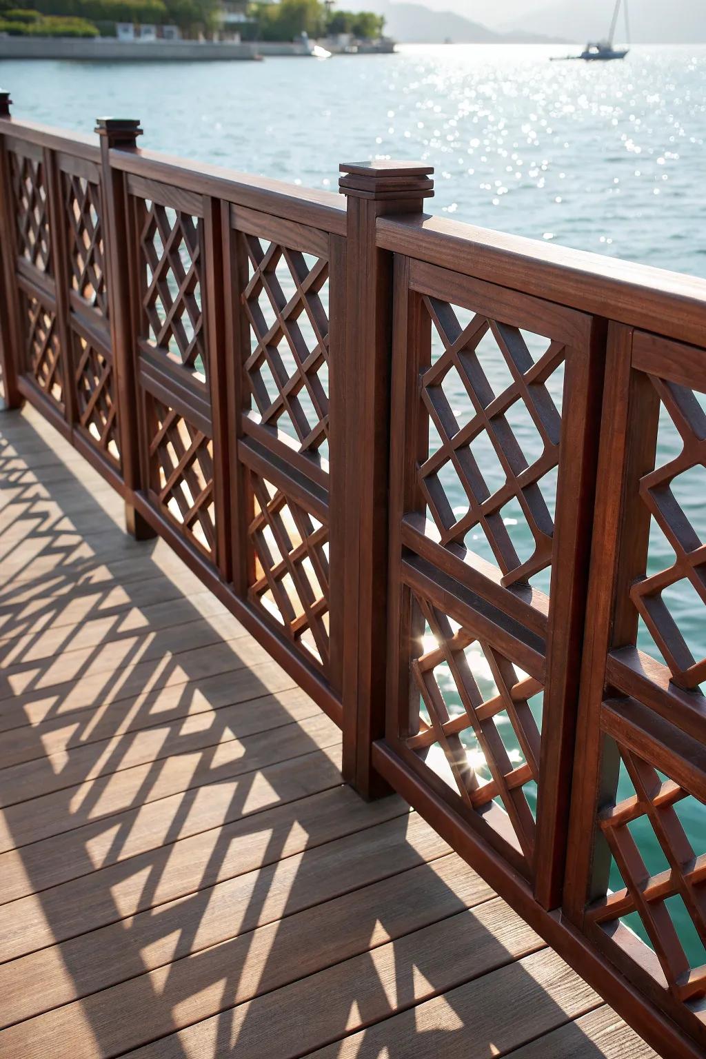 Elevate your pontoon with a lattice railing that blends privacy and artistry.