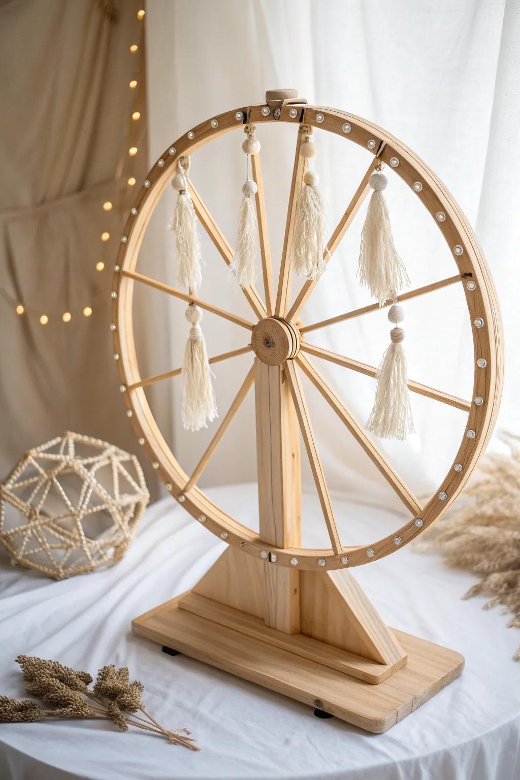 Spin the wheel of laughter and learning with our beautifully crafted prize wheel!