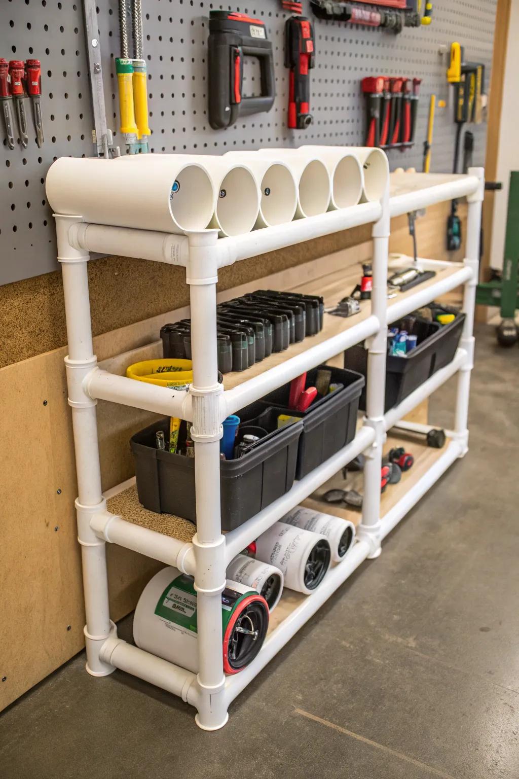 Transform your workspace with stylish PVC pipe modular storage bins—where craftsmanship meets organization.