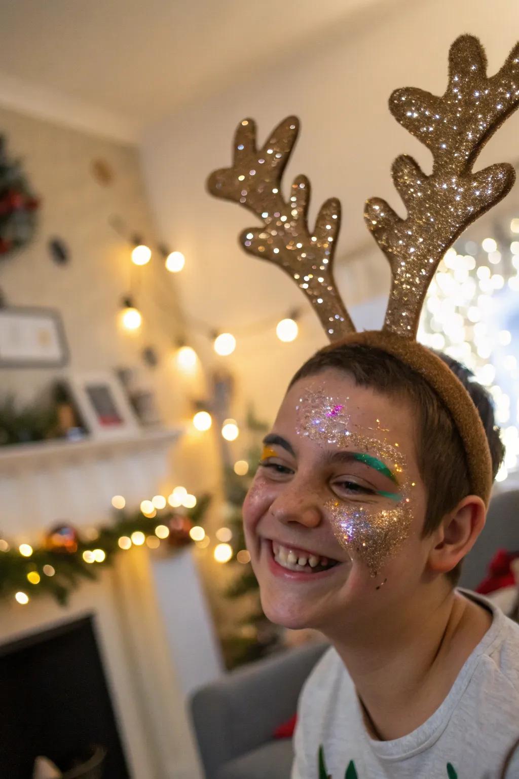 Glittery antlers add a magical effect to your reindeer look.
