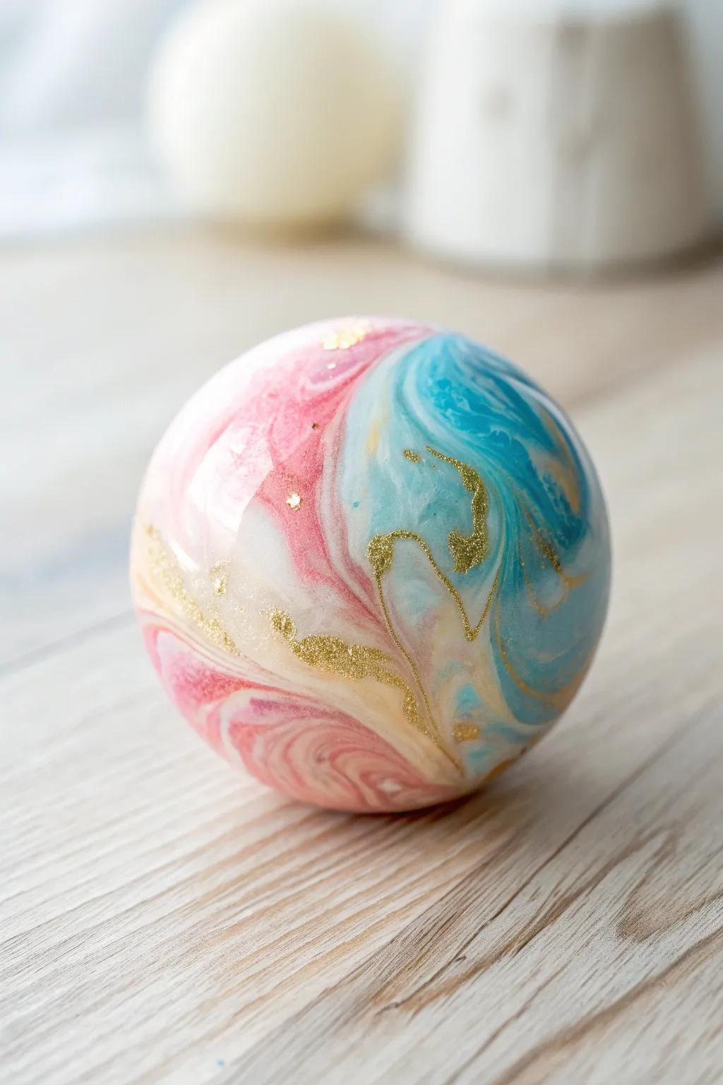 Discover the beauty of abstract expression in a handcrafted resin sphere.