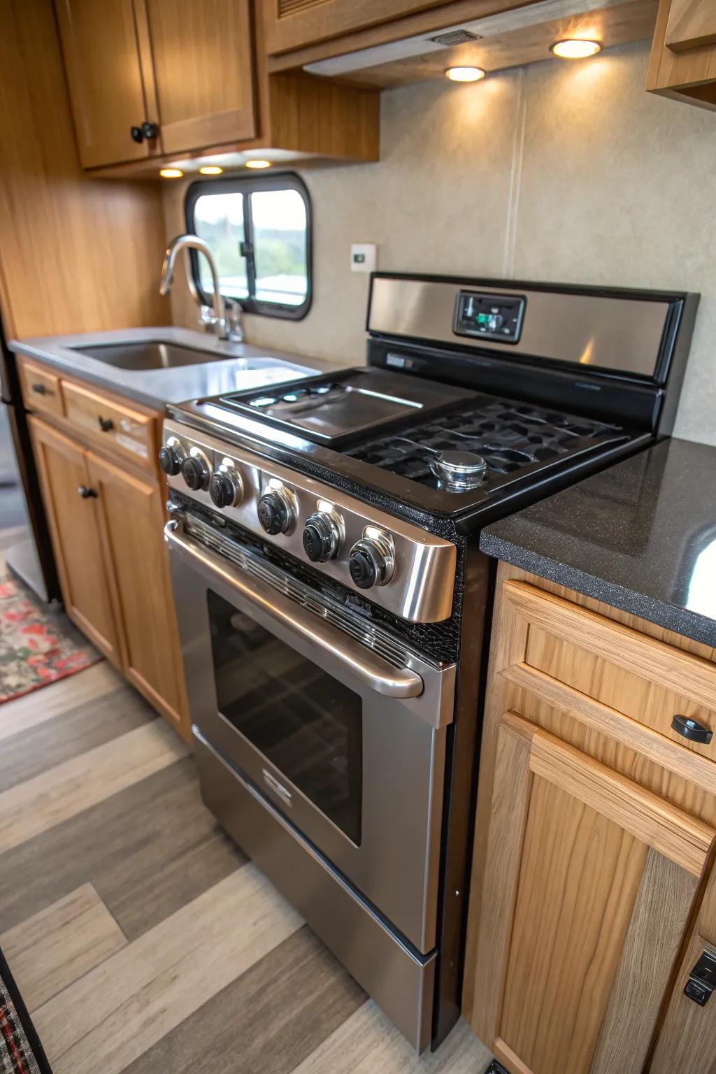 Transform your RV kitchen with modern, space-saving appliances—cook with style and efficiency on the road.
