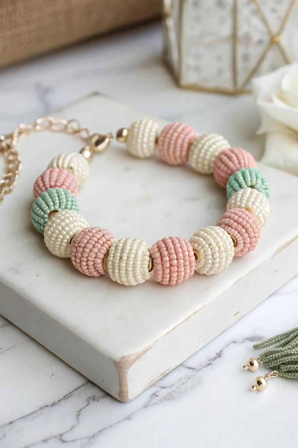 Make a bold statement with this chunky seed bead bracelet, where simplicity meets elegance.