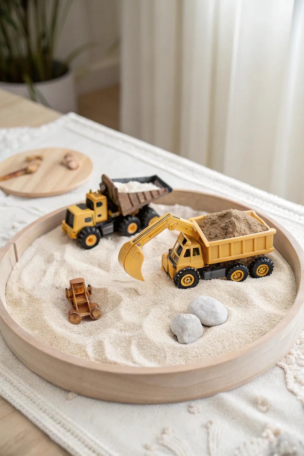 Unleash creativity with a minimalist mini construction site sensory table. Let the building adventures begin!