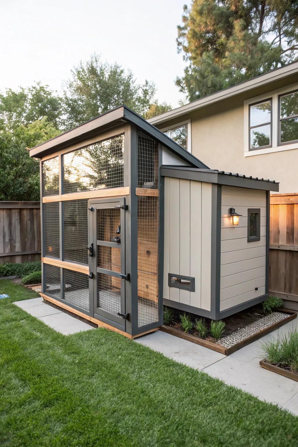Chic Simplicity: Elevate your backyard with a modern minimalist chicken coop that embodies elegance and functionality.