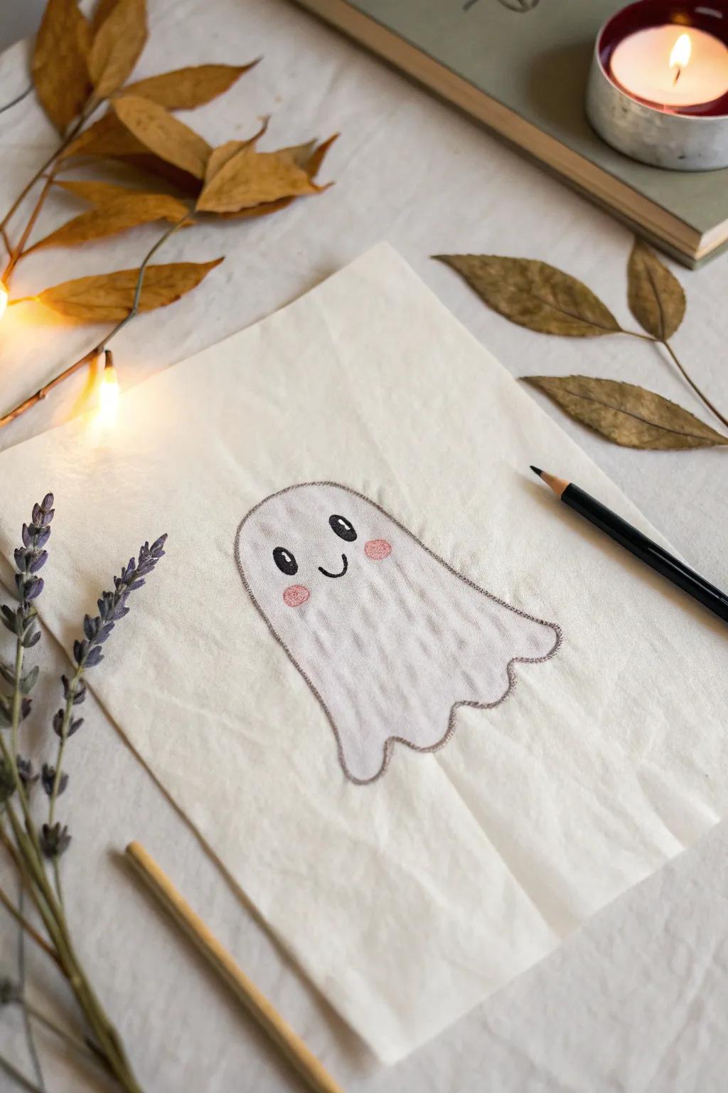 Embrace the charm of simplicity with this adorable ghost drawing — perfect for adding a touch of whimsy to your space!