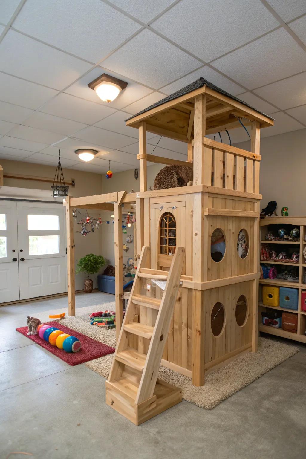 Transform your garage into the ultimate feline sanctuary with crafted elegance.