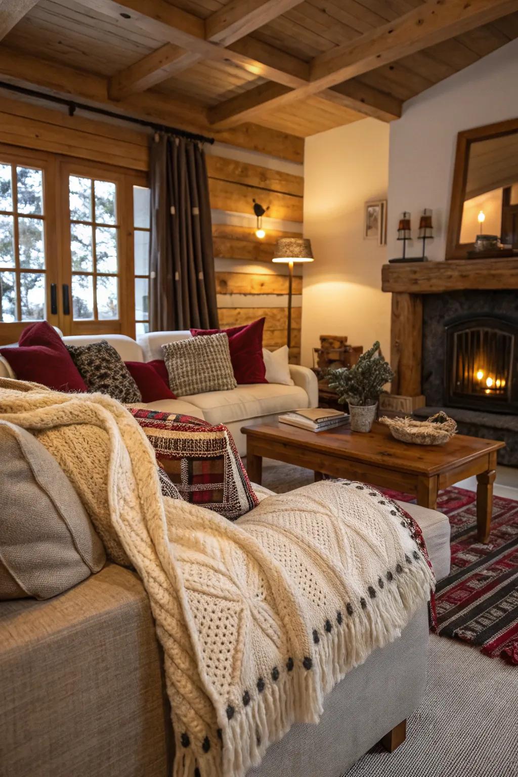 Warm up with textiles that add ski lodge charm.