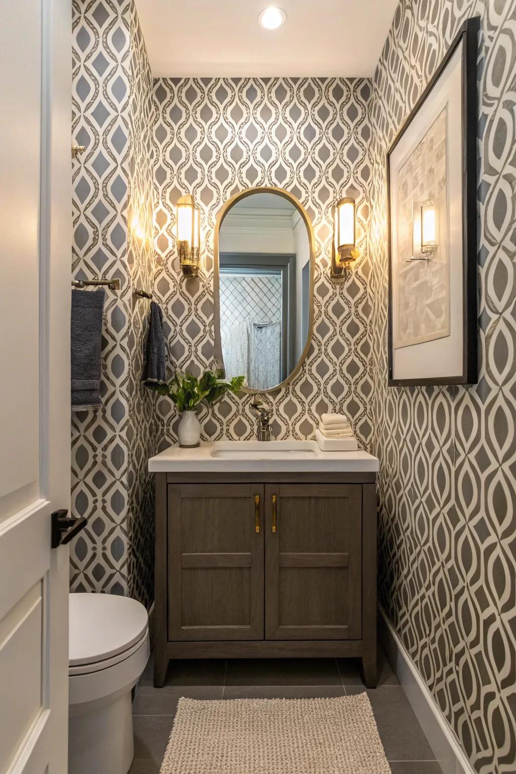 Statement wallpaper adds unique personality.