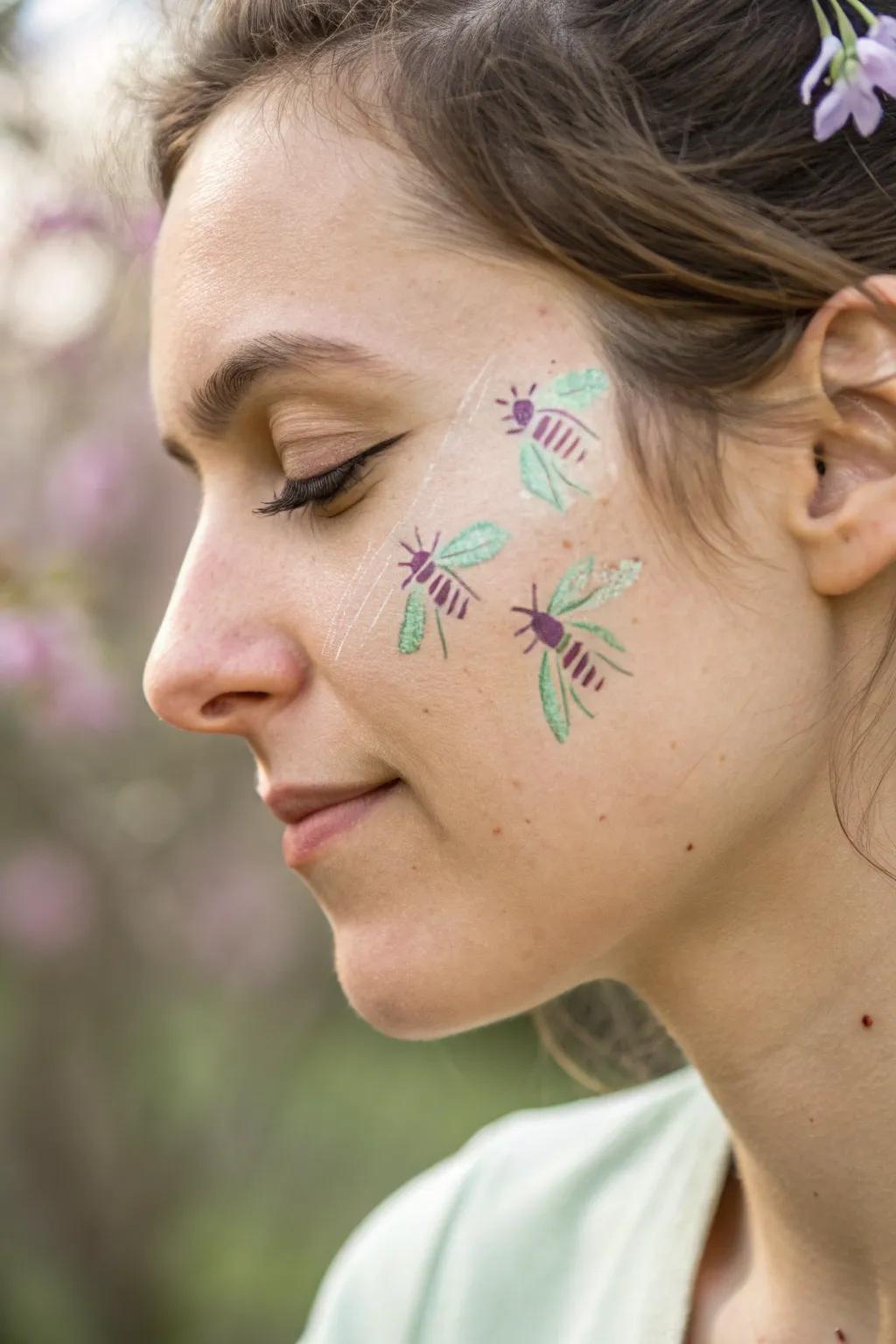 Embrace the whimsical charm of spring with delicate cricket face art, a perfect blend of nature and artistry.