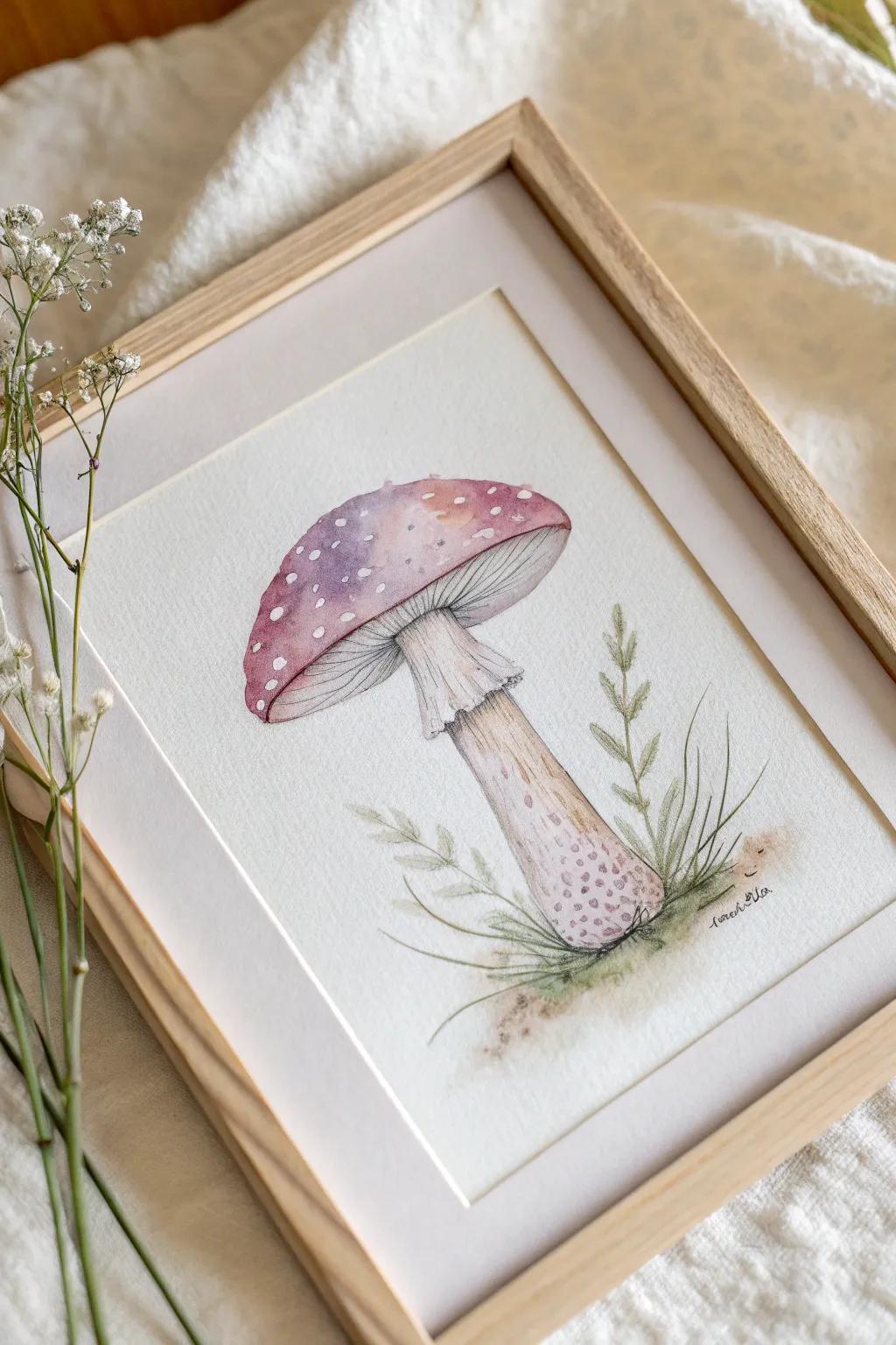 Capture the magic of spring with whimsical watercolor mushrooms—perfect for adding a fairy tale touch to your art collection.