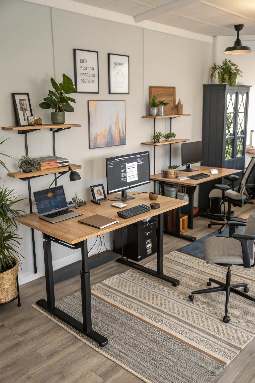 Standing desk zones offer a versatile and collaborative workspace.