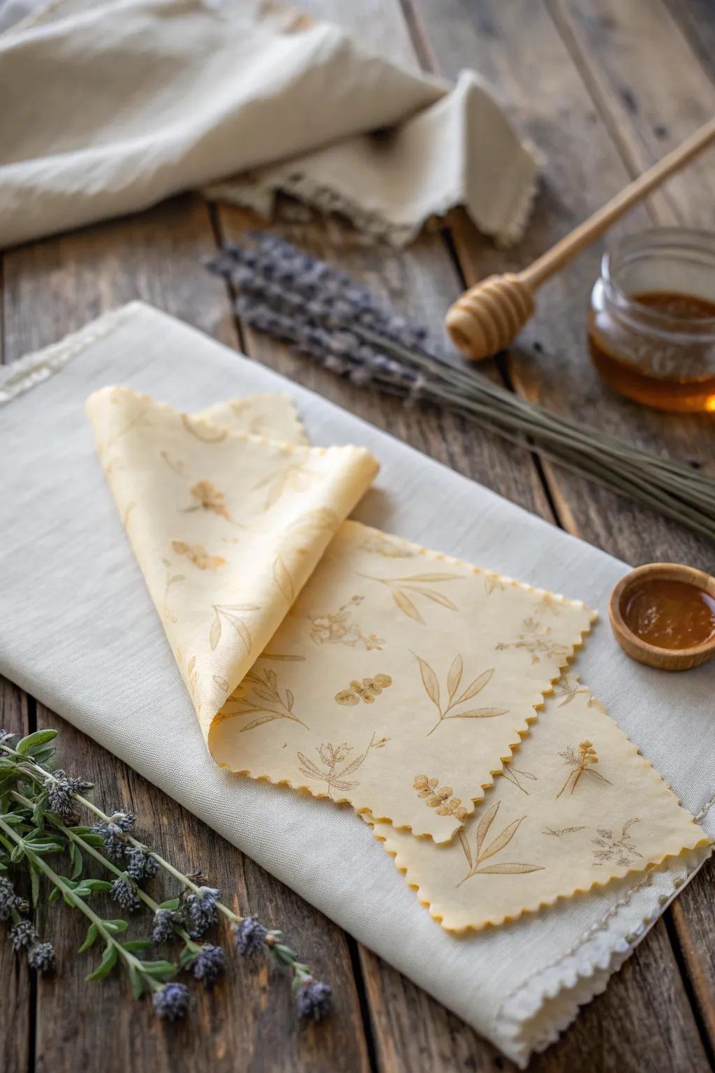 Wrap your food in elegance and sustainability with handcrafted beeswax wraps. 🌿✨