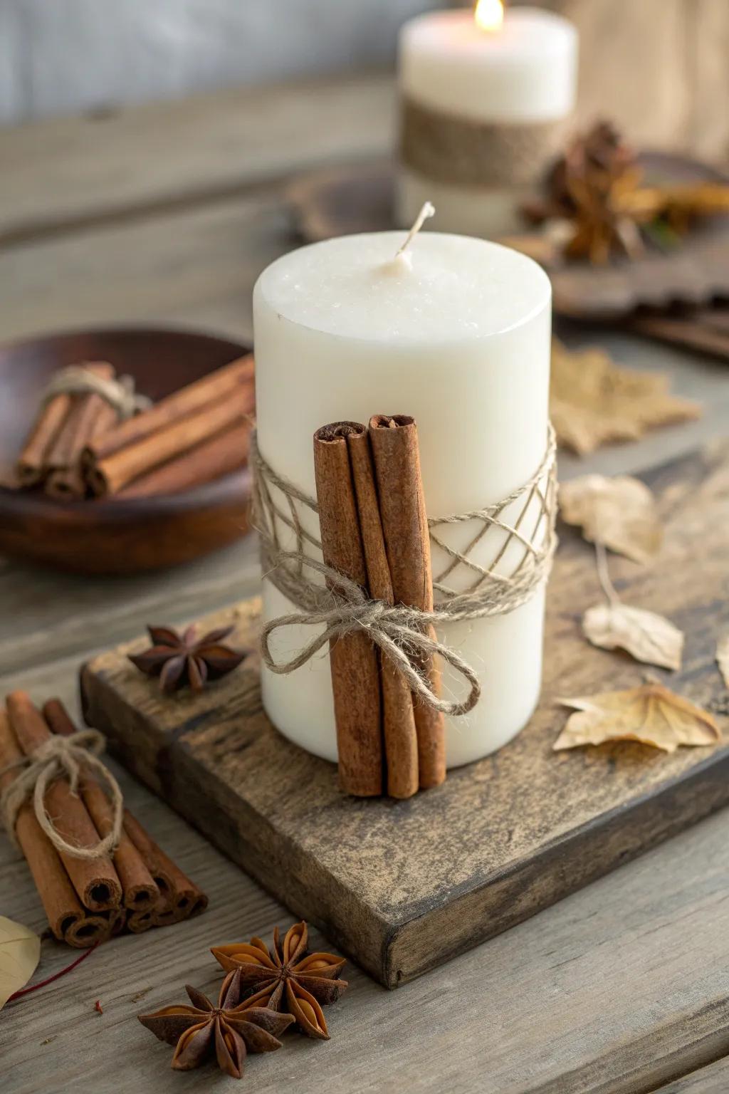 Create a warm and fragrant centerpiece with this simple cinnamon stick candle craft, perfect for little hands to help with!