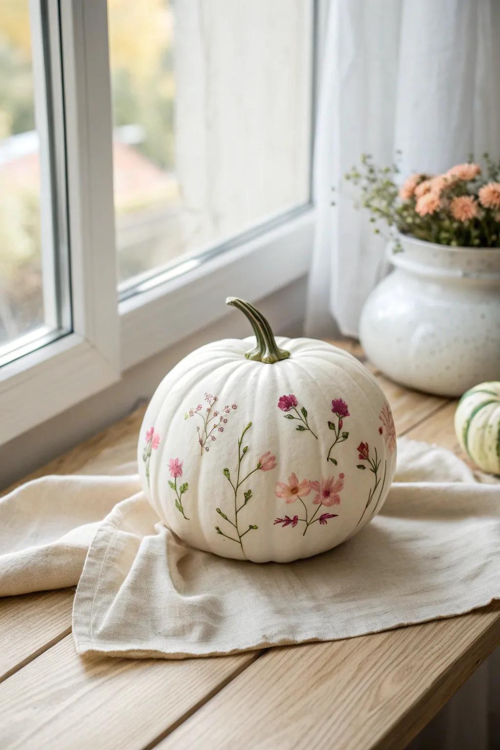 Embrace simplicity with petite floral elegance on your Thanksgiving pumpkins.