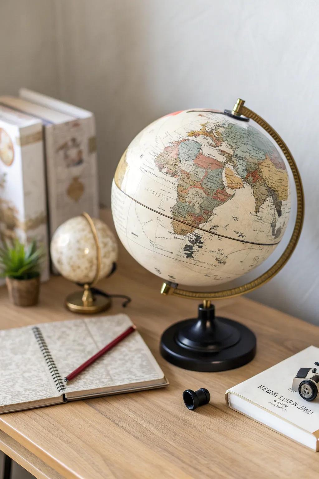 Explore the world from your desk with this charming mini globe, perfect for the travel lover's heart.