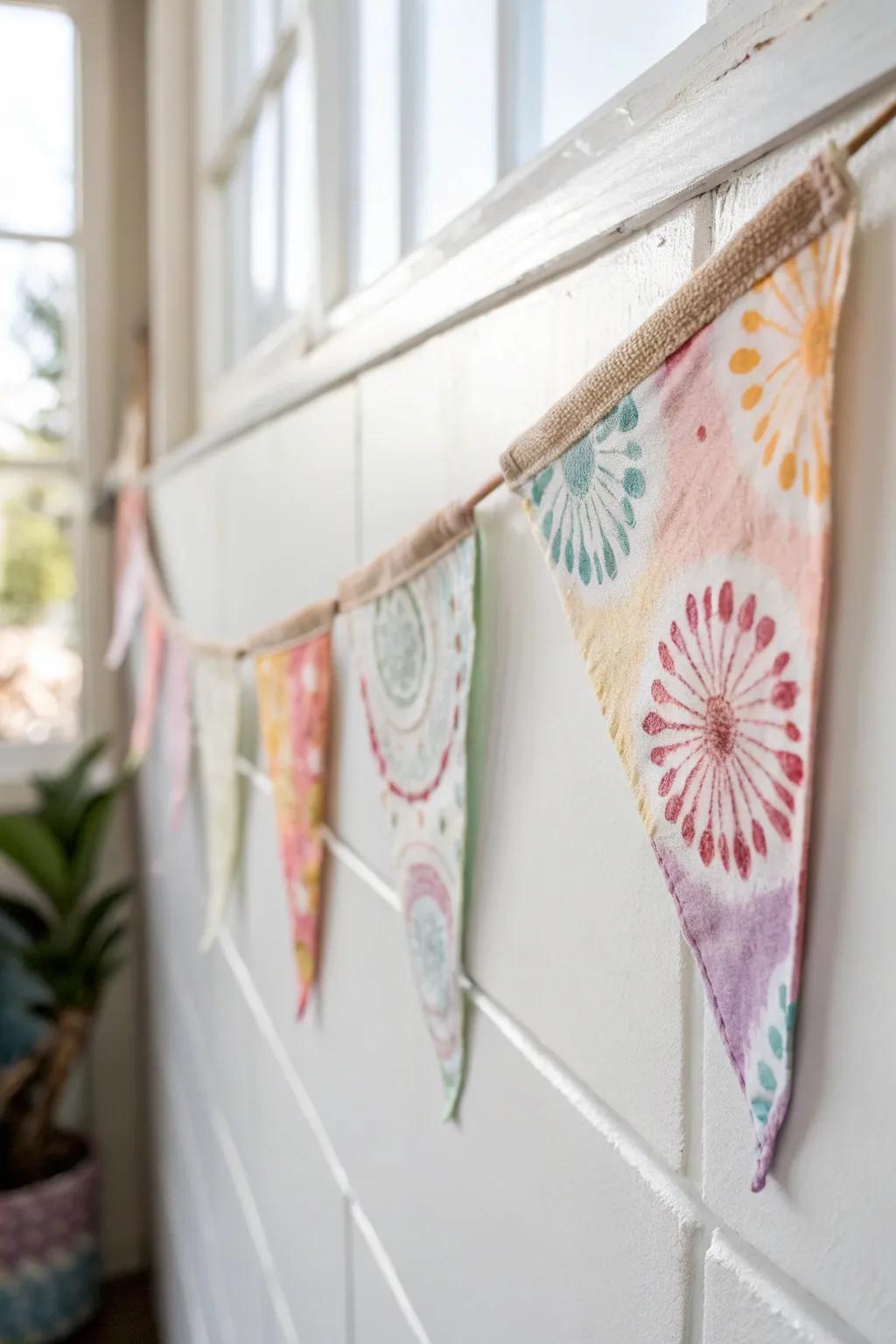 Add a splash of color and artistry to your celebrations with this charming tie-dye bunting! #MinimalistDecor #BohoChic