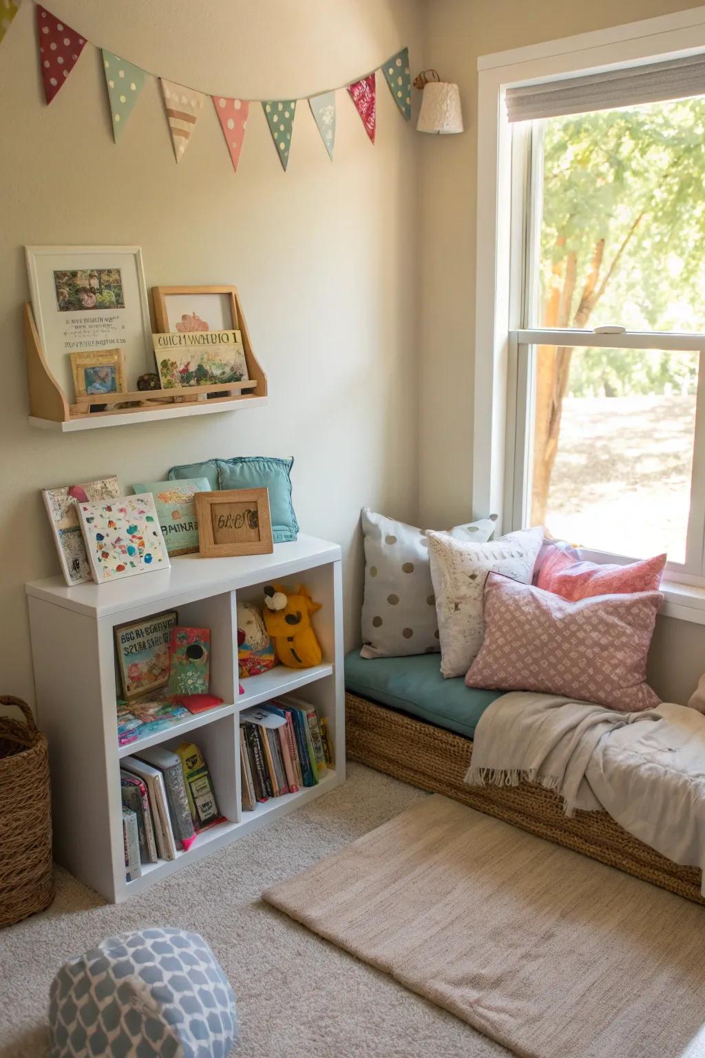 A cozy reading nook is perfect for quiet time and stories.