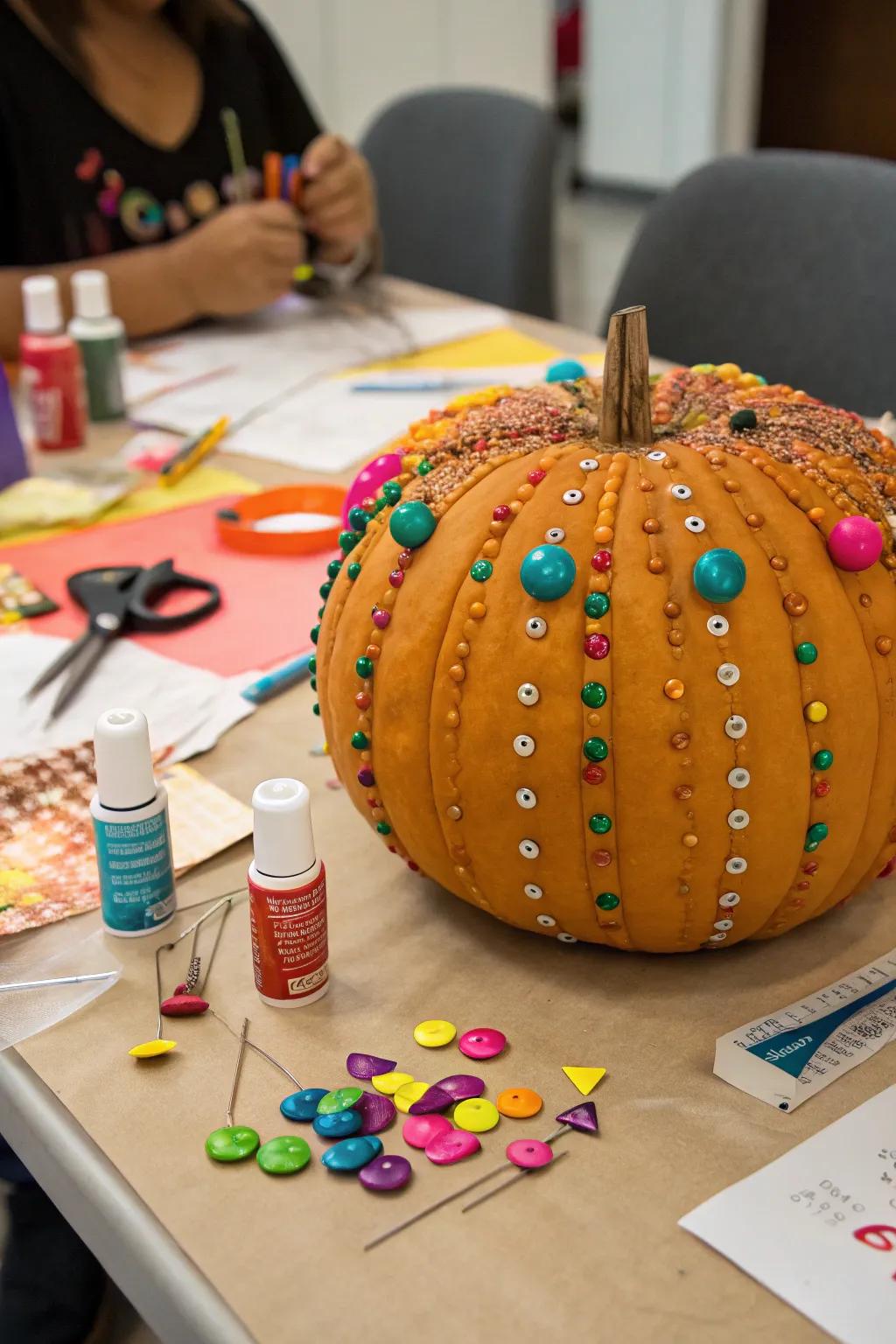 Encourage creativity with push pin pumpkin art.