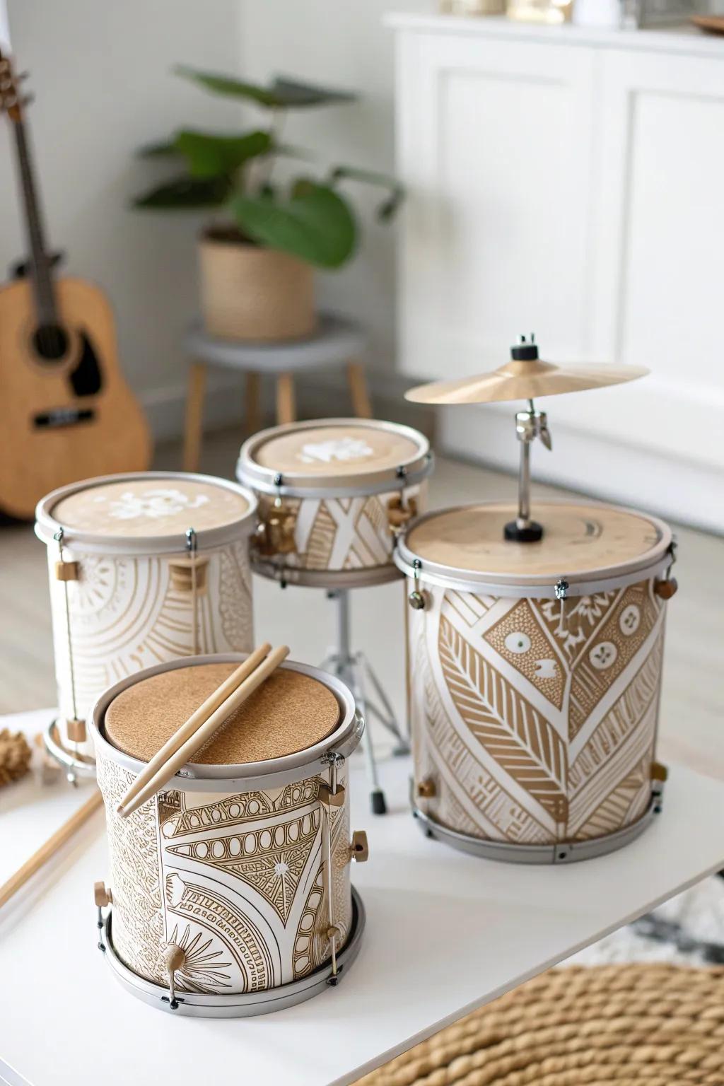 Transform everyday items into musical masterpieces with this chic DIY coffee can drum set.