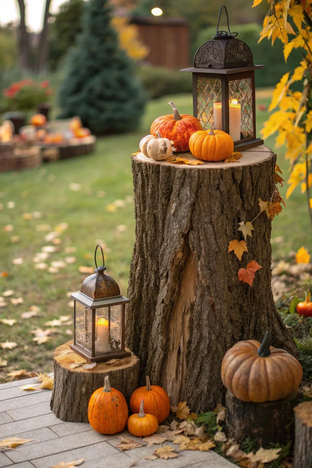 Transform your garden with a handcrafted seasonal decor stand, blending rustic charm with autumnal elegance.