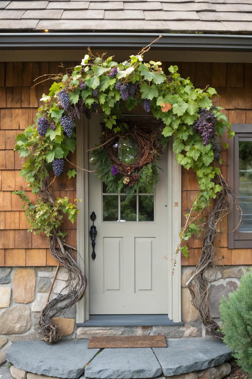 Grapes and vines bring vineyard charm to your entryway.