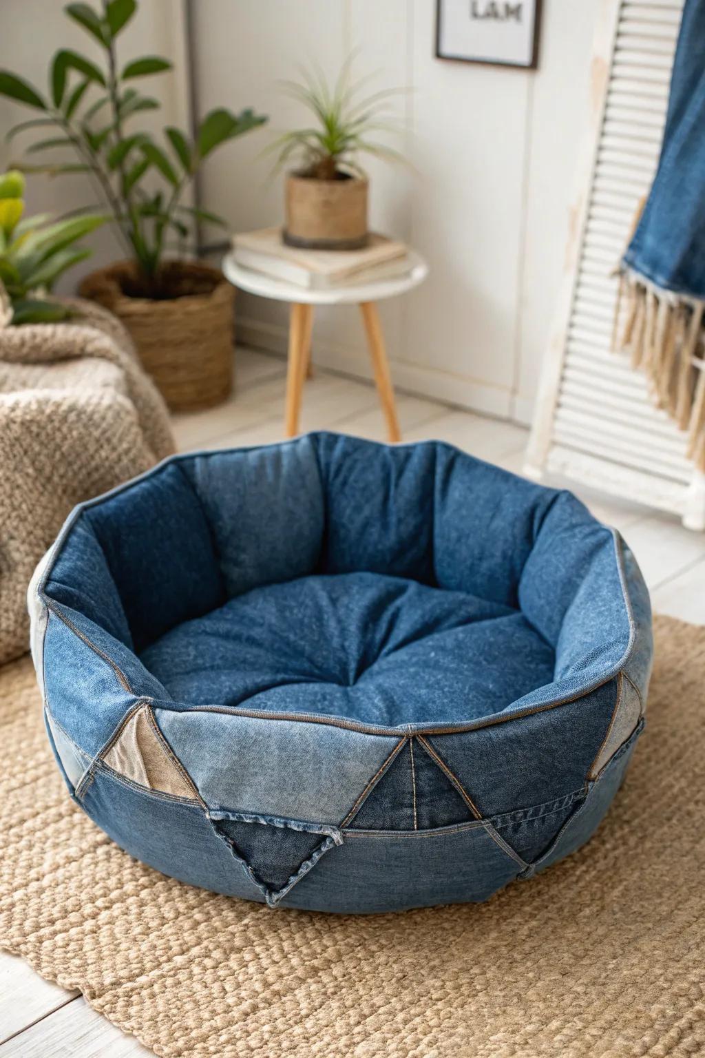 Transform your old jeans into a chic denim pet bed—where comfort meets style.