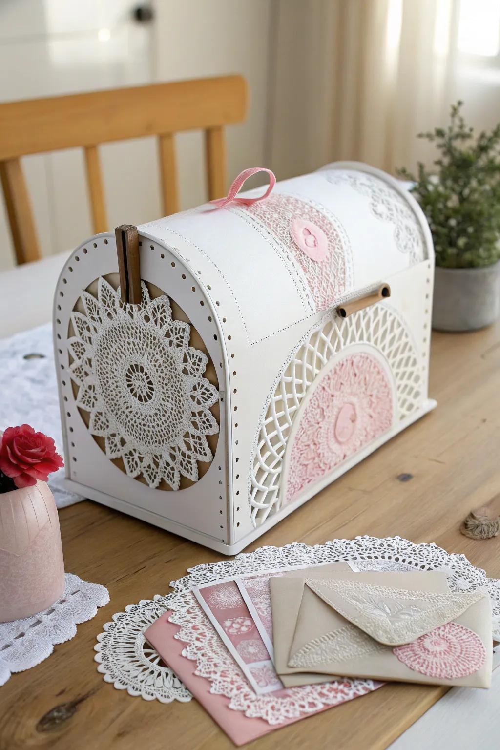 Embrace vintage elegance this Valentine's Day with a charming doily-adorned mailbox. 💌✨