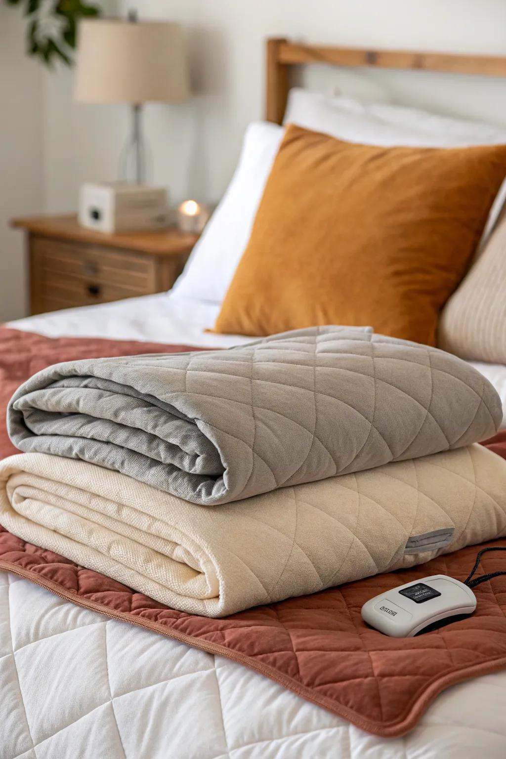 Stay warm with a heated blanket during chilly nights.