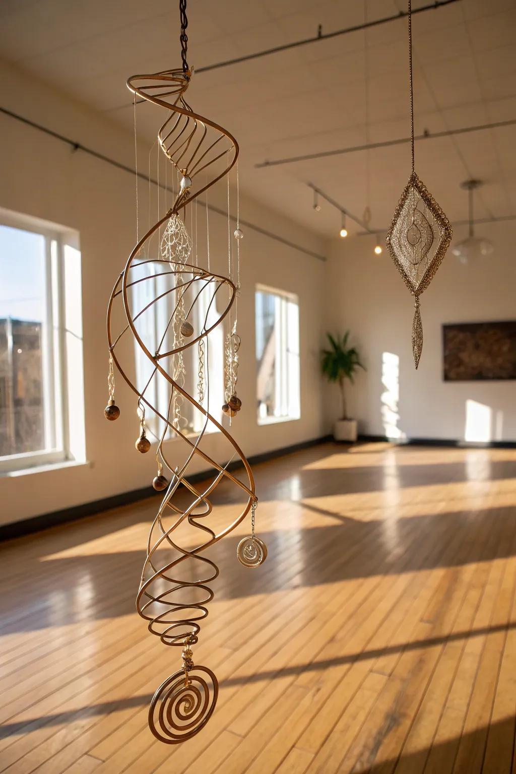 Inspiring creativity with every breeze: a dynamic wire mobile in motion.