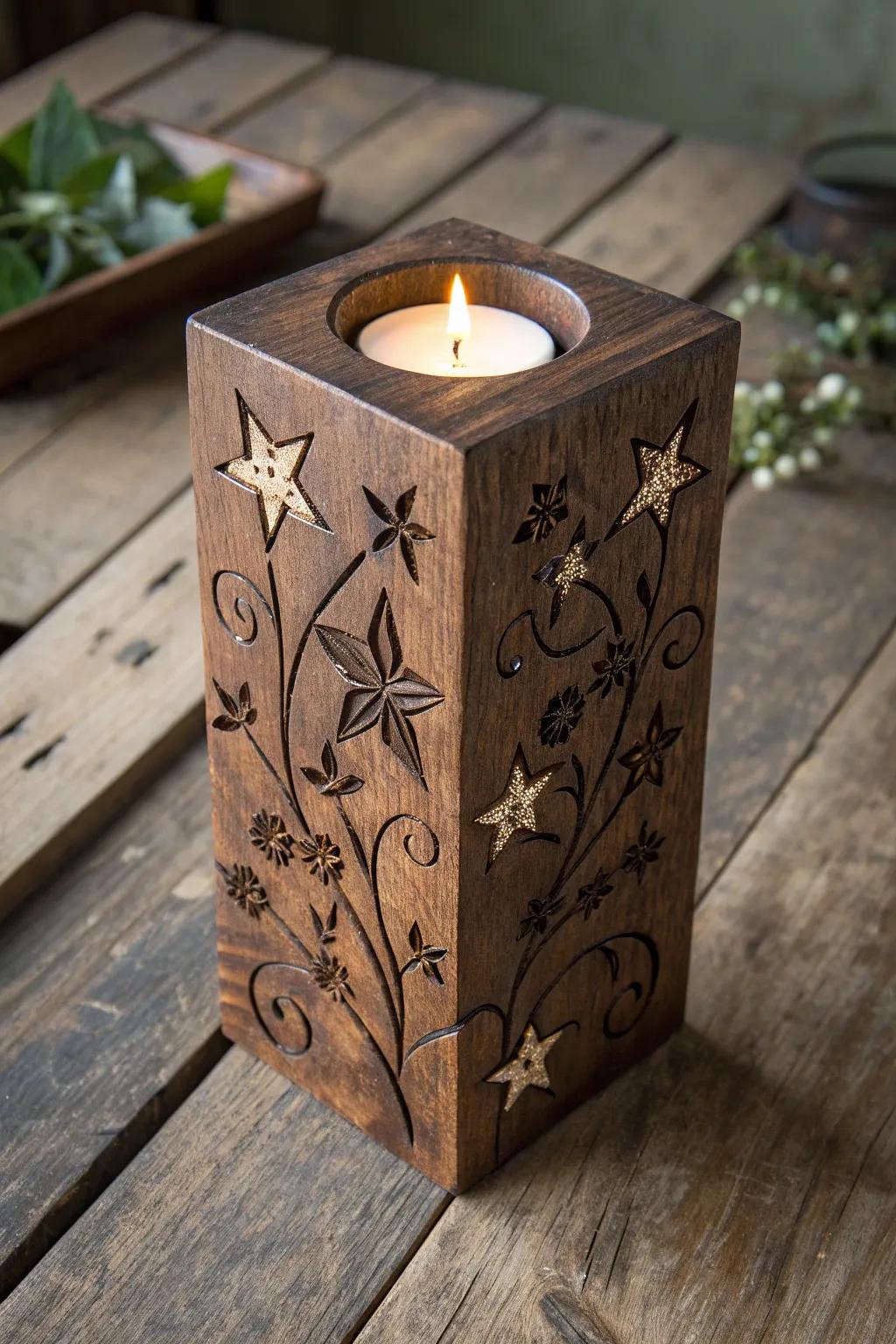 Illuminate your space with enchanting wood-burned candle holders.