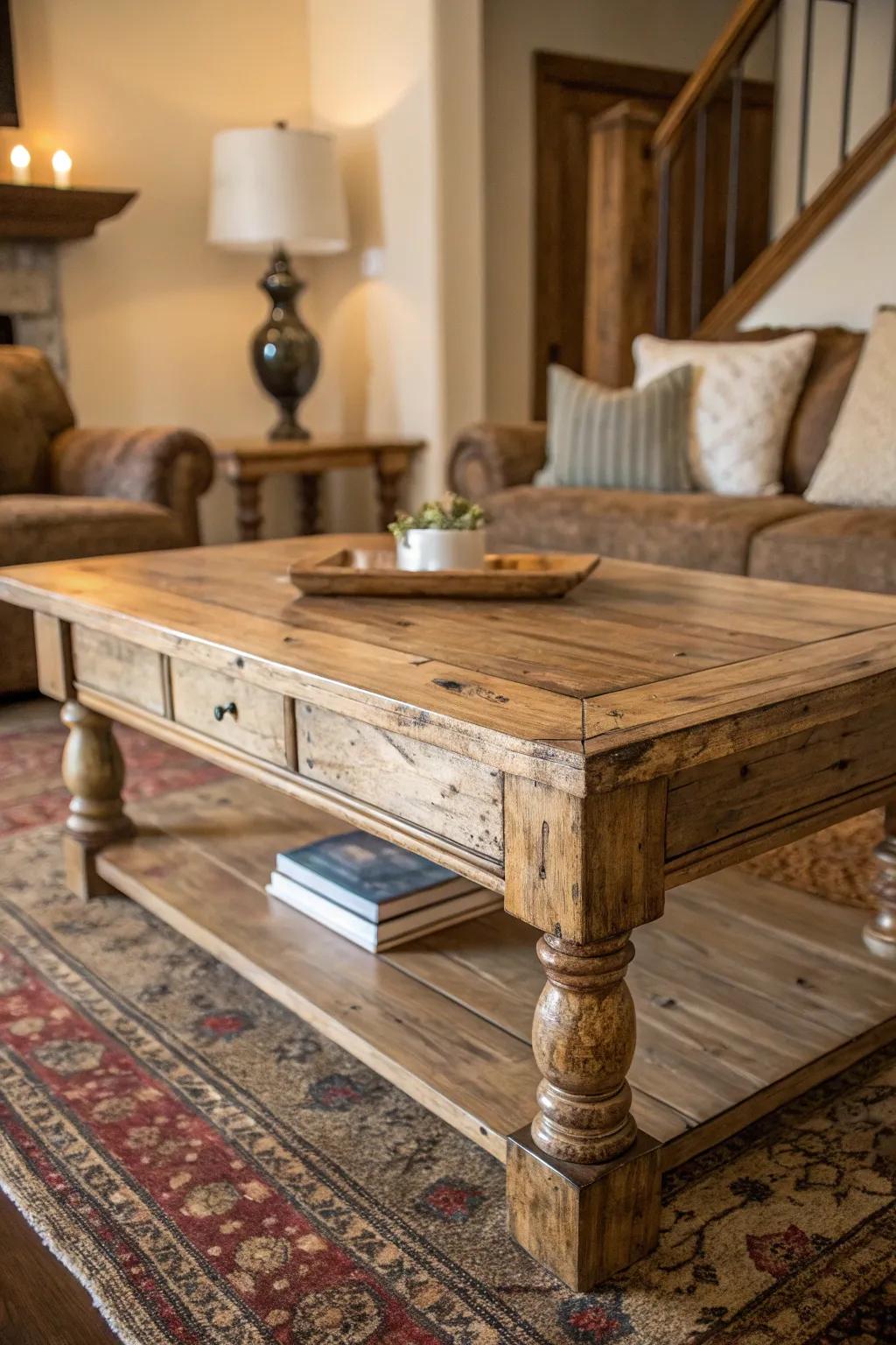 Elevate your living space with the timeless beauty of a handcrafted rustic coffee table.