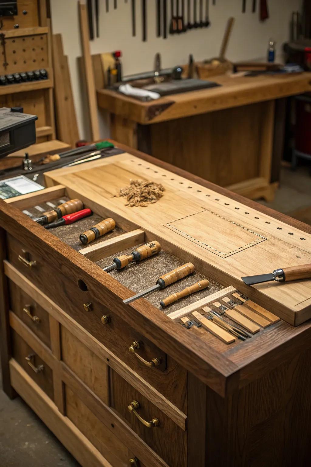 Master your craft with a perfectly organized woodshop: Dedicated zones for cutting, assembling, and finishing.